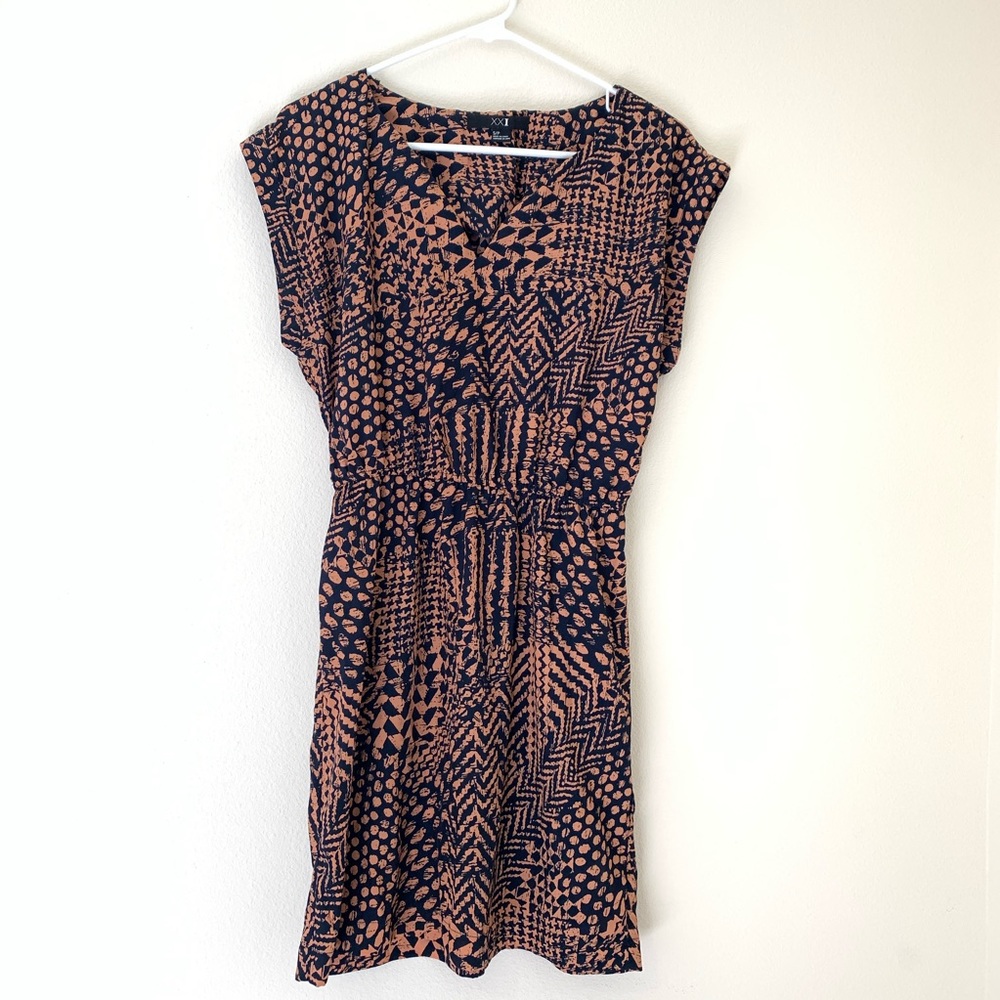 Blue and peach patterned dress